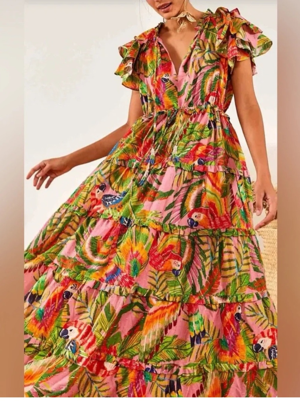FARM Rio Macaw Leaves Tropical Tiered Maxi Dress - Picture 4 of 11